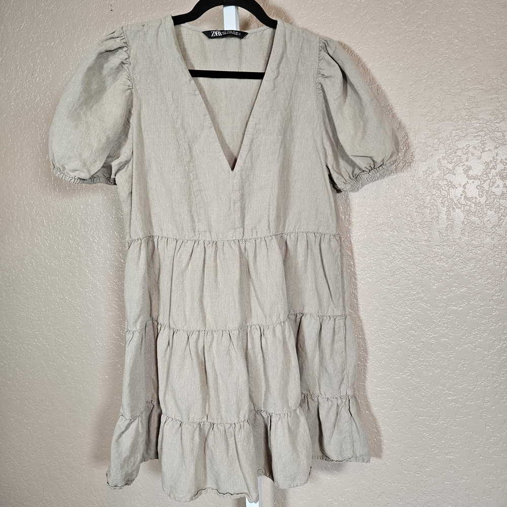 ZARA Beige Puff Sleeve Dress